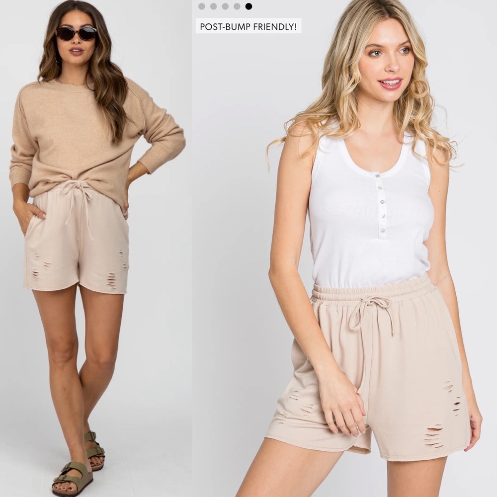 Pinkblush Taupe Distressed Drawstring Maternity Lounge Shorts